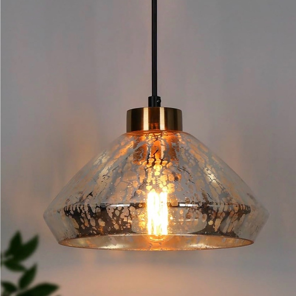 Modern Mercury Glass Pendant Light 9.8” Black Brass Kitchen Island E26